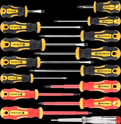 Amartisan 15-Piece Magnetic Screwdrivers Set, 5 Phillips 5 Slotted Tips and 5 Insulated Screwdriver Set (1000V)，Professional Cushion Grip Screwdriver Set