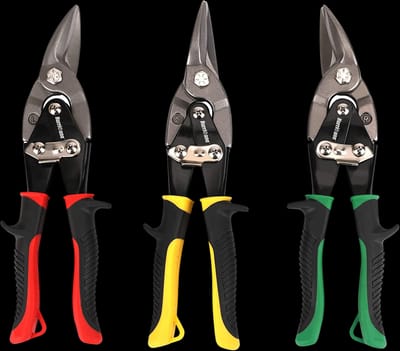 Hurricane 3 pc Aviation Tin Snips Set, Metal Cutter Shear for Cut Sheet Metal, Chrome Vanadium Steel, Straight Left and Right, Ergonomical TyreGrip Handle with Hang Hole and Safety Latch