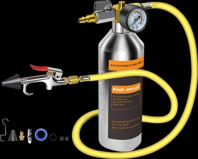 FOUR UNCLES IRONCUBE AC Flush Kit,A/C Air Conditioner System Flush Canister Kit Clean Tool Set R134a R12 R22 R410a R404a for Auto Car with 3.5 ft Hose American Interface
