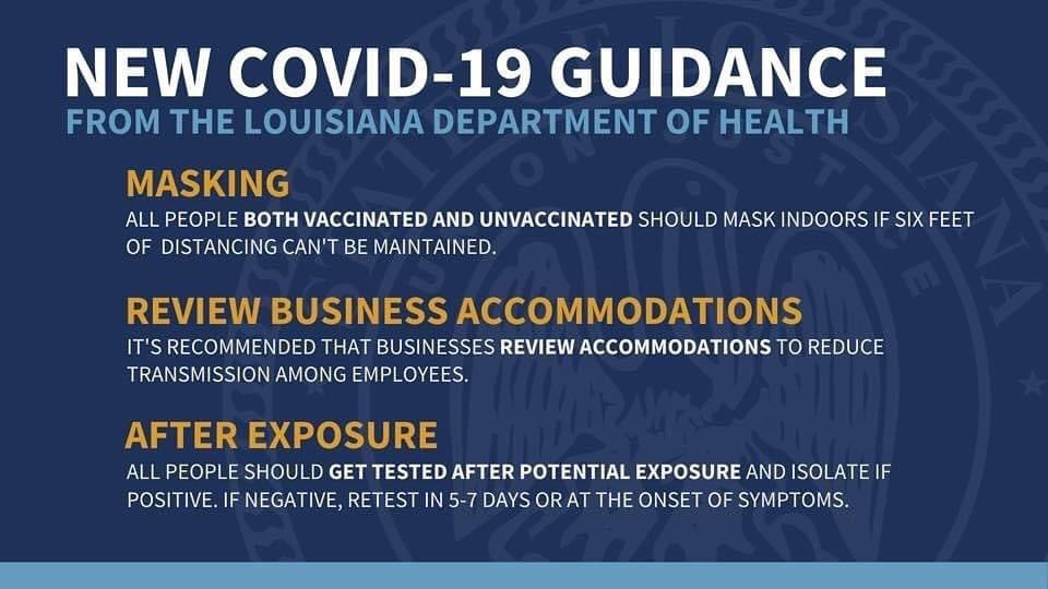 Gov. Edwards, LDH Update COVID-19 Guidance, Recommending All Louisianans Now Wear Masks Indoors for the Duration of Louisiana’s Fourth COVID Surge