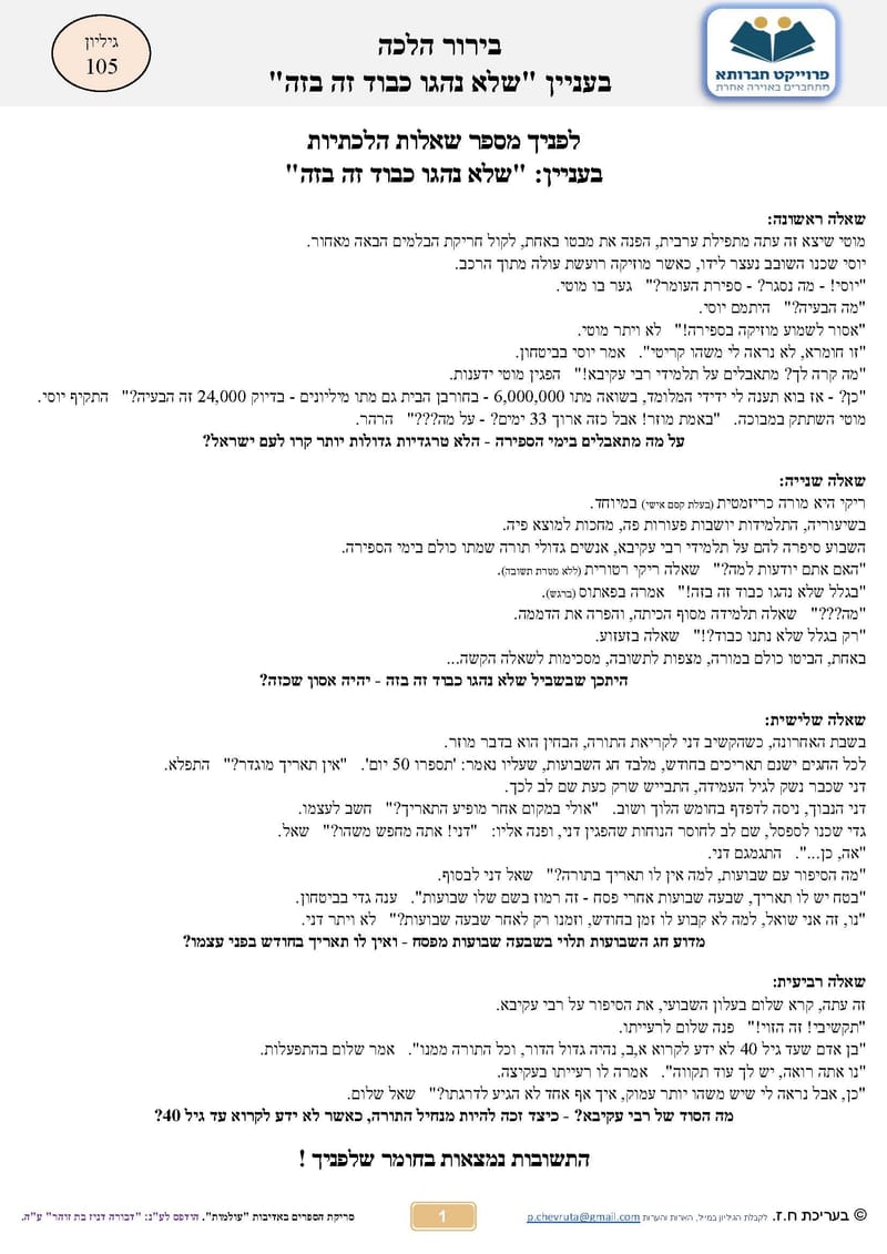 חוברות בירור הלכה