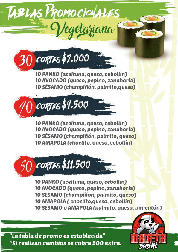 TABLA VEGETARIANA PROMOCIONAL