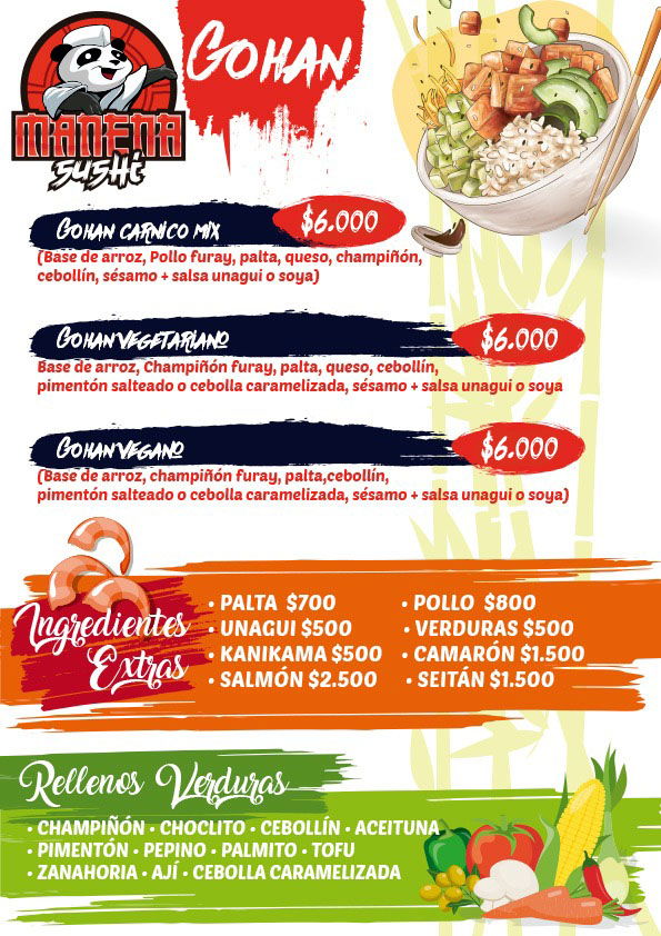 GOHANS , EXTRAS Y VERDURAS DISPONIBLES