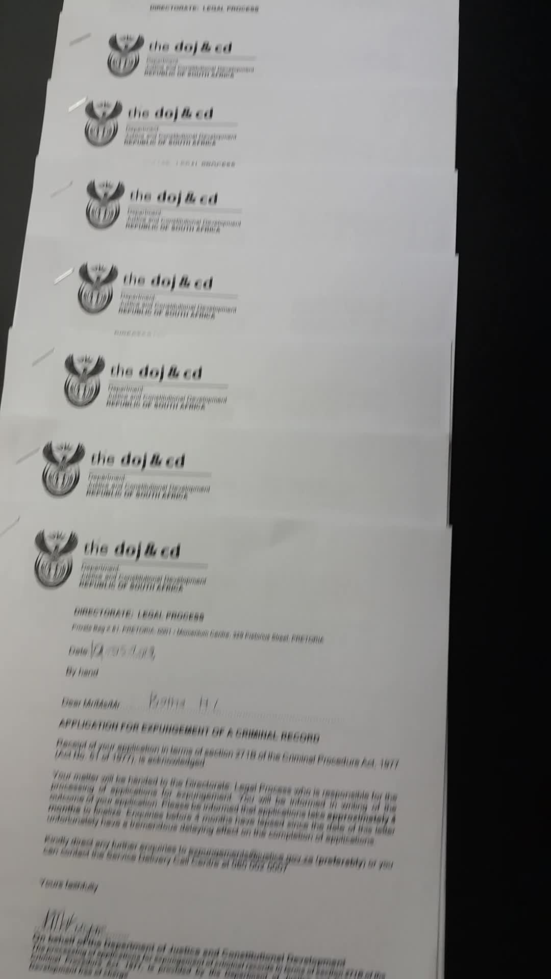 Video of succesfull criminal record expungements received from the Department of Justice