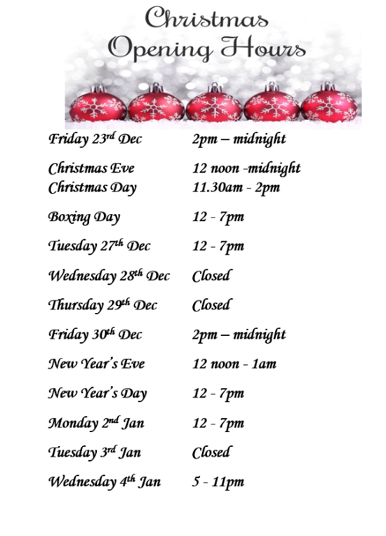 Christmas Opening Hours