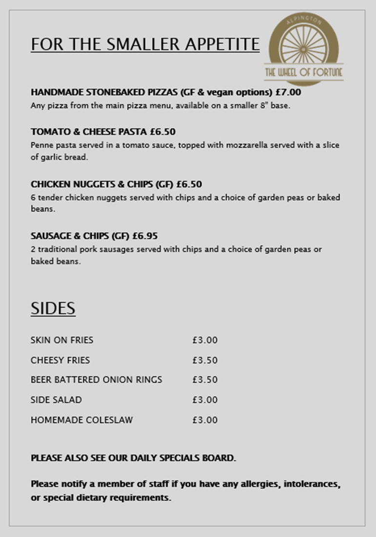 Main Menu: Smaller Appetites & Sides