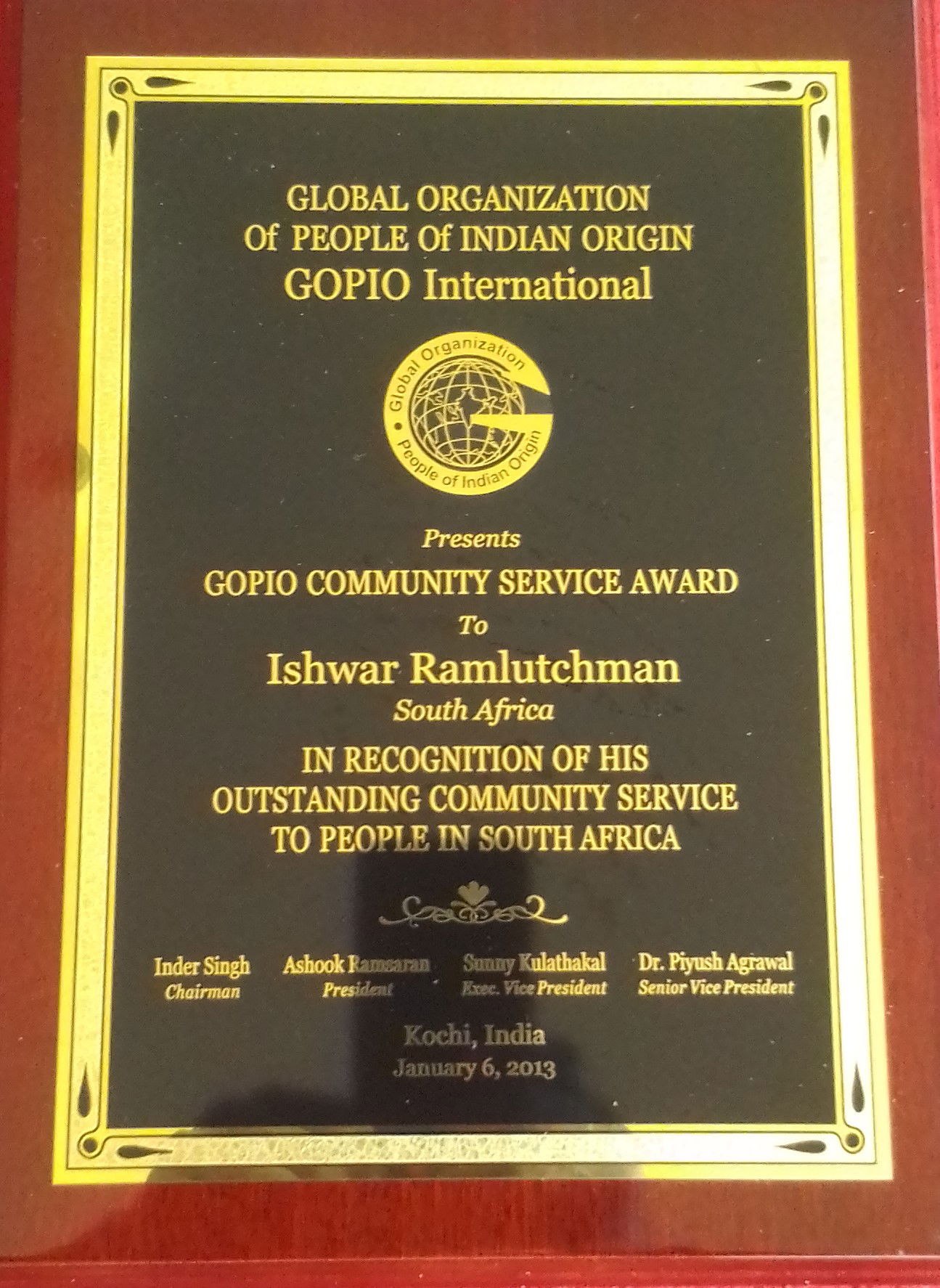 GOPIP COMMUNITY SERVICE AWARD