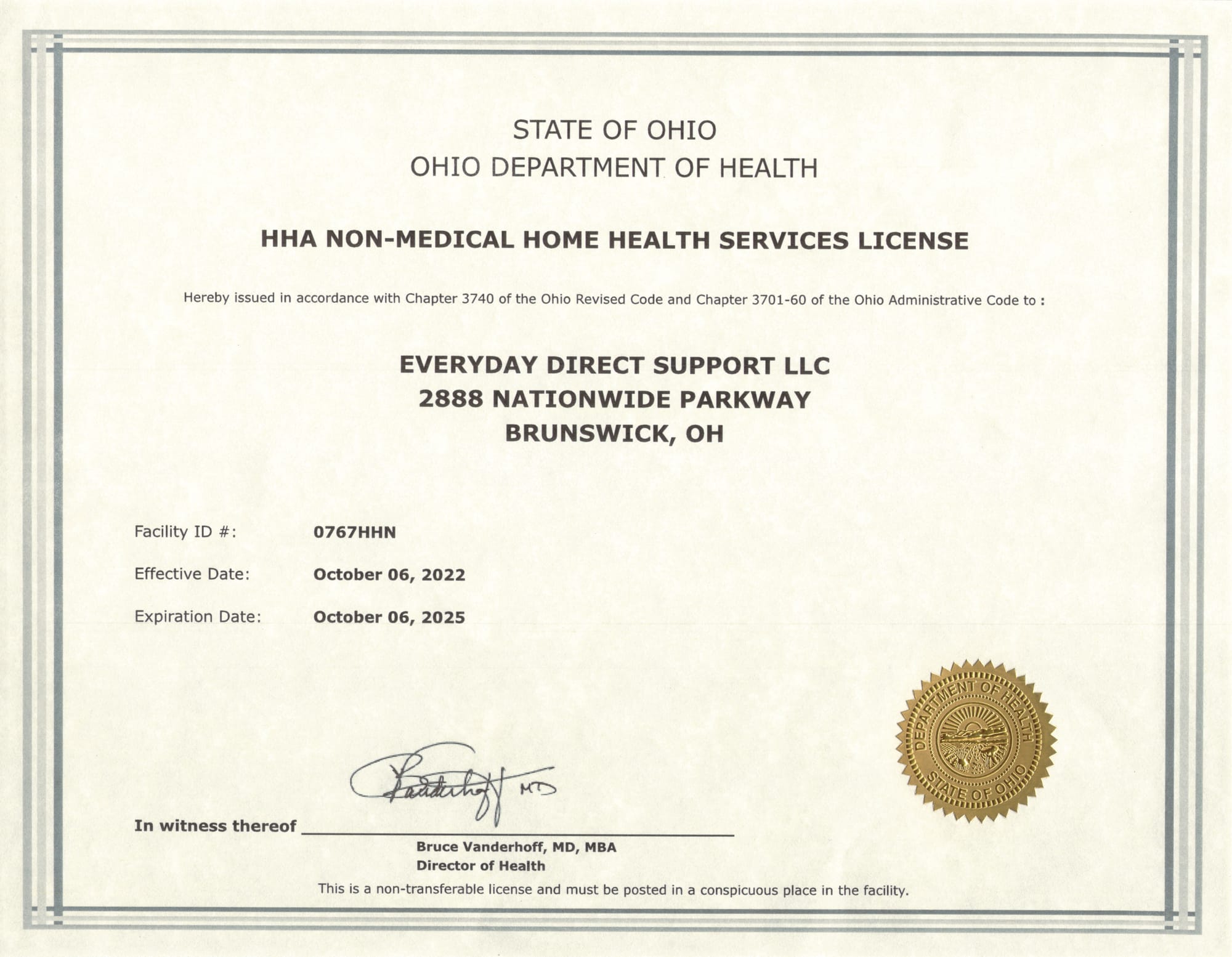 Ohio Department of Health License