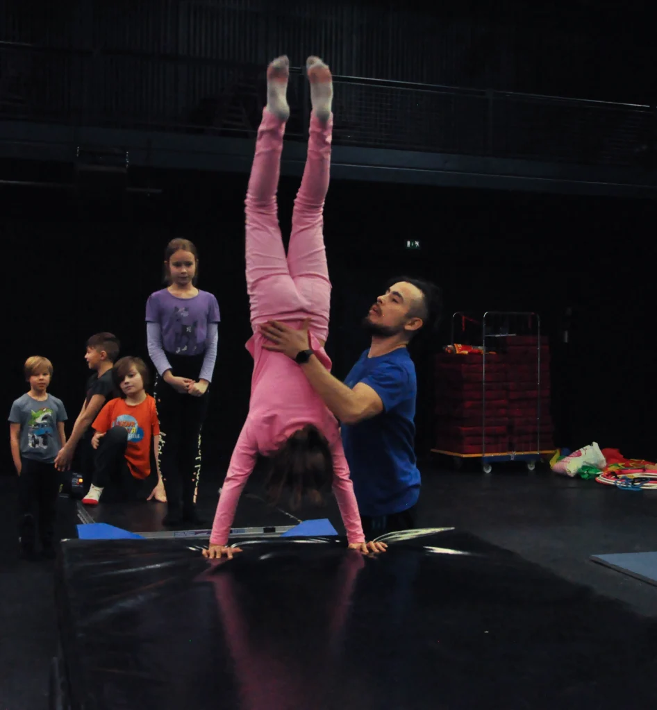 Somersaults going fast in the children's circus course