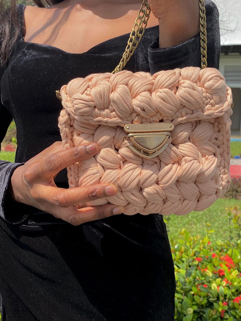 Yarn bags, in a variety of shapes, colours, and configurations