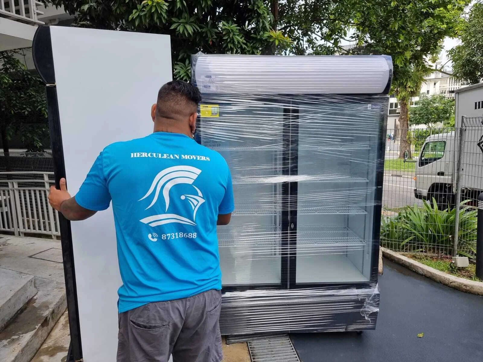 wrapping up large fridge