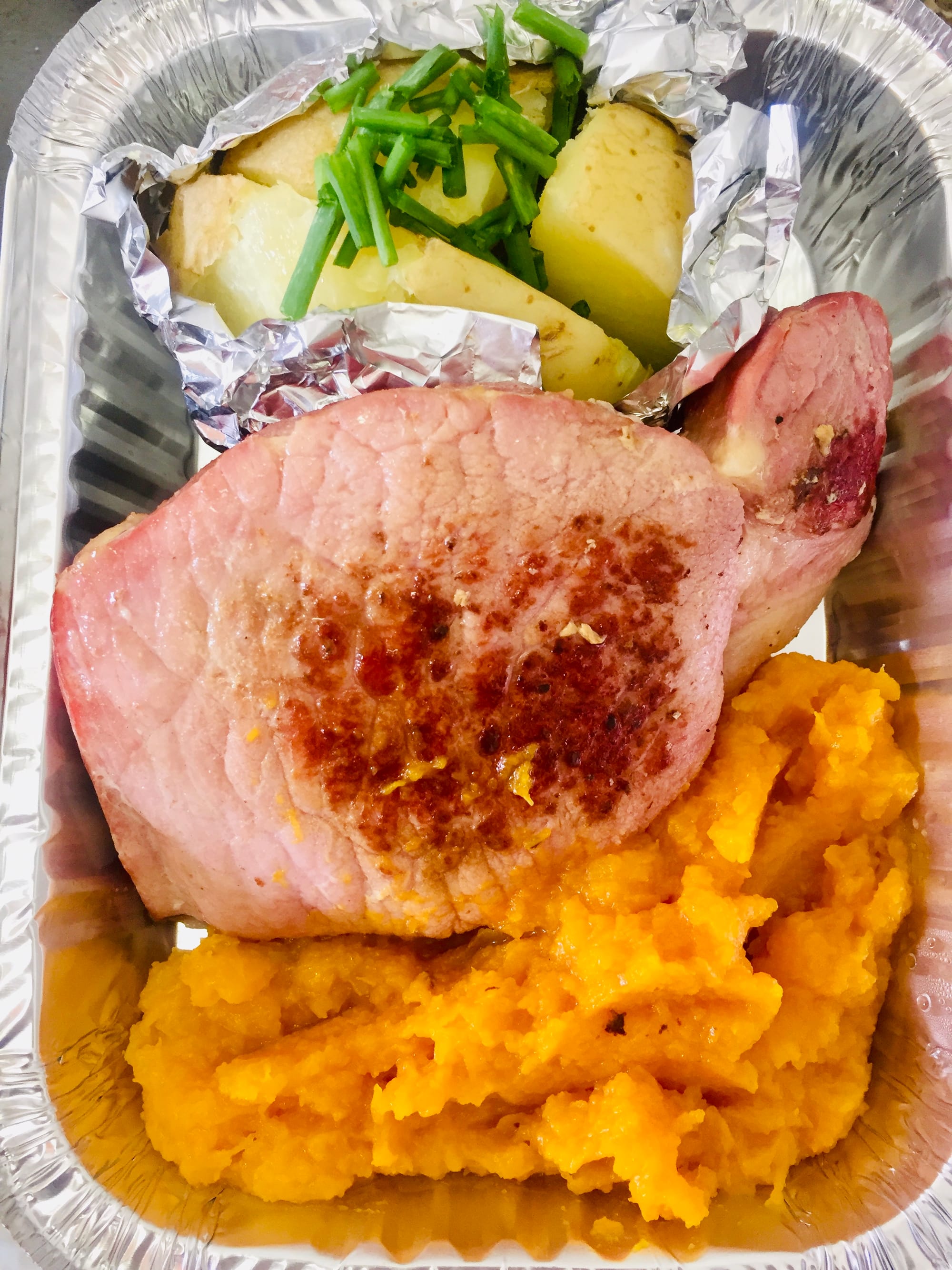 Pork Kassler, Butternut Mash & Baked Potato