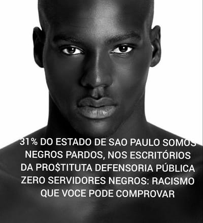 31% SAO NEGROS EM SP, NA DEFENSORIA E NA MAIORIA DO ESTADO ZERO NEGROS. RACISMO 100% image