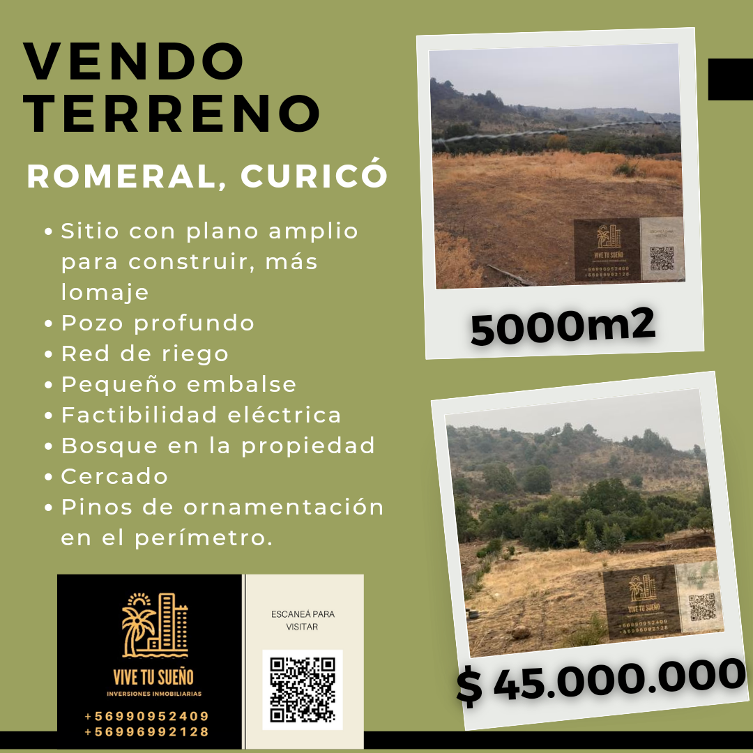 Romeral, parcela 5000m2 con pozo profundo.