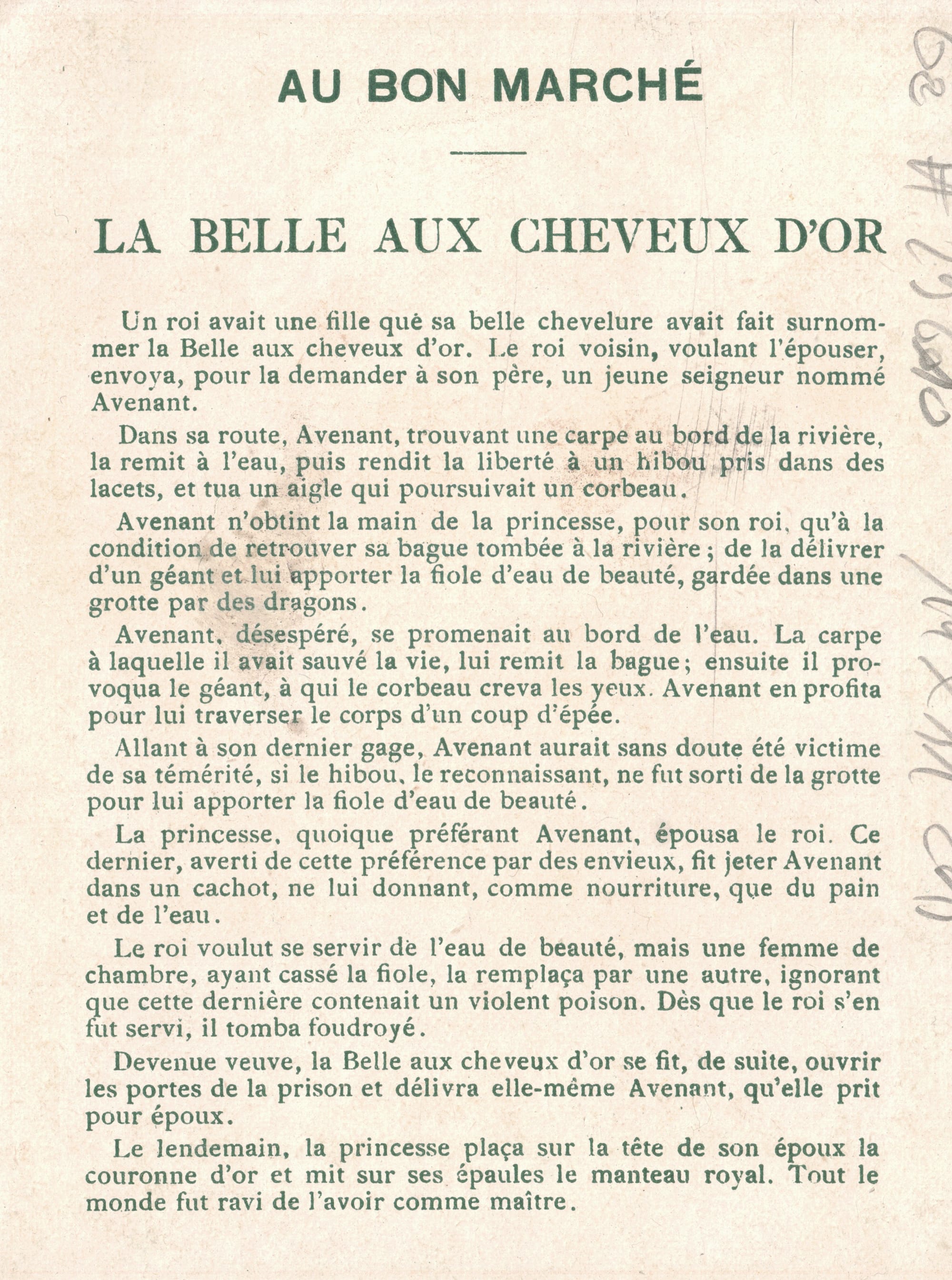 Le Bon Marché: Belle aux cheveux d'or Series 2 Text