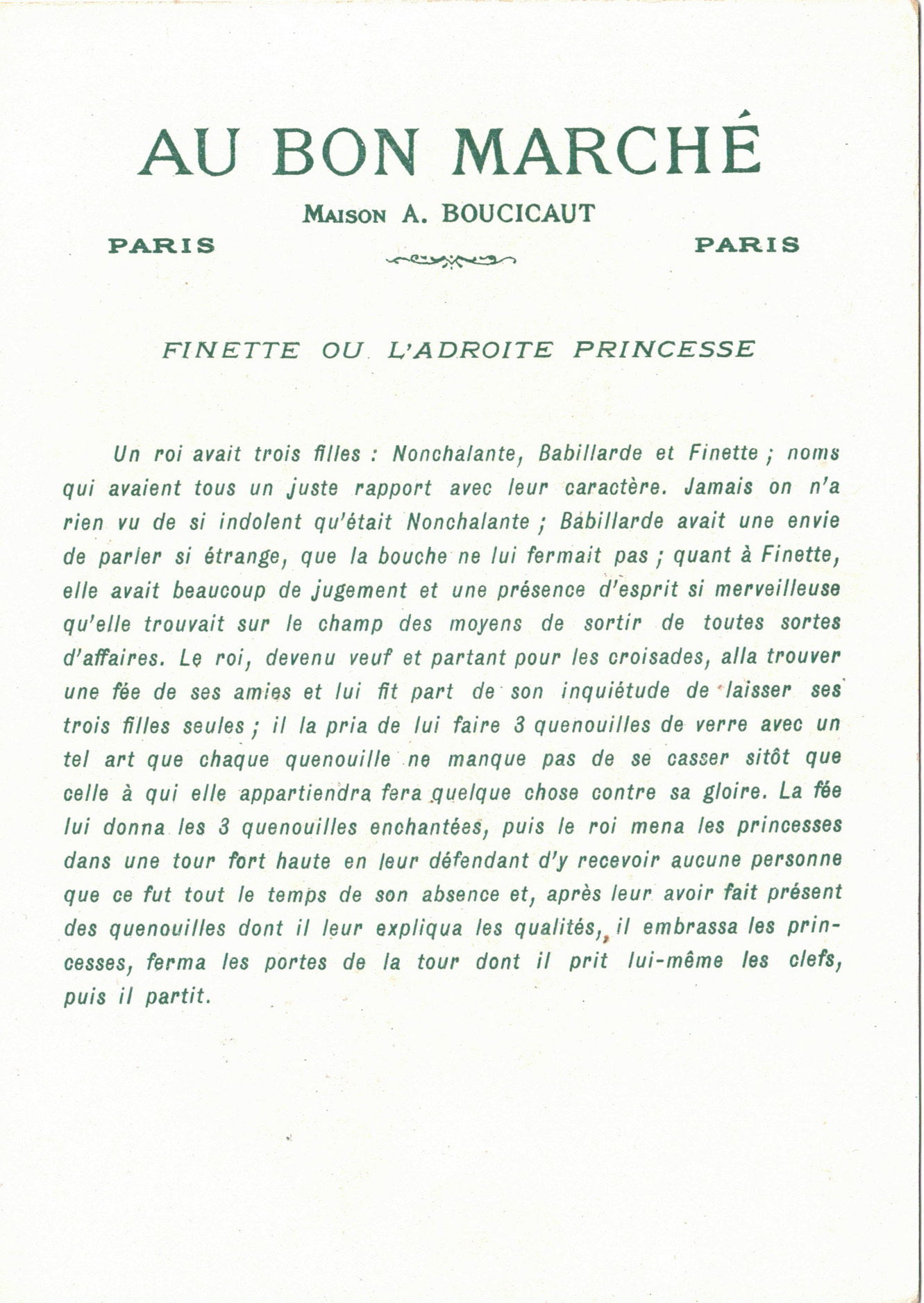 Le Bon Marché: Finette 1 (text)