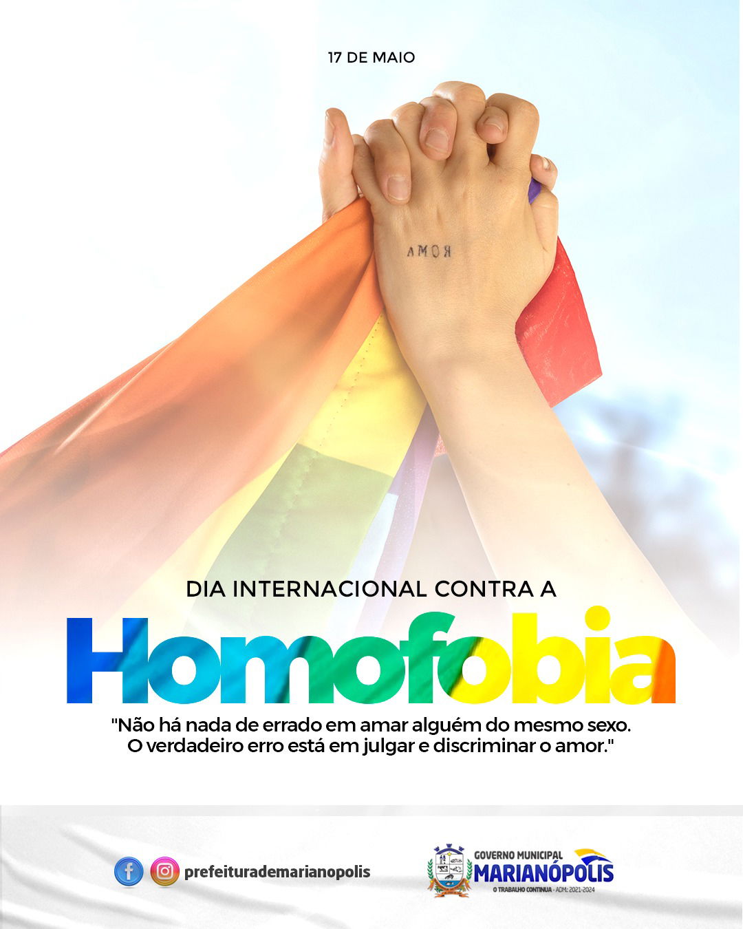 Prefeitura de Marianópolis do Tocantins saúda o Dia Internacional contra a Homofobia