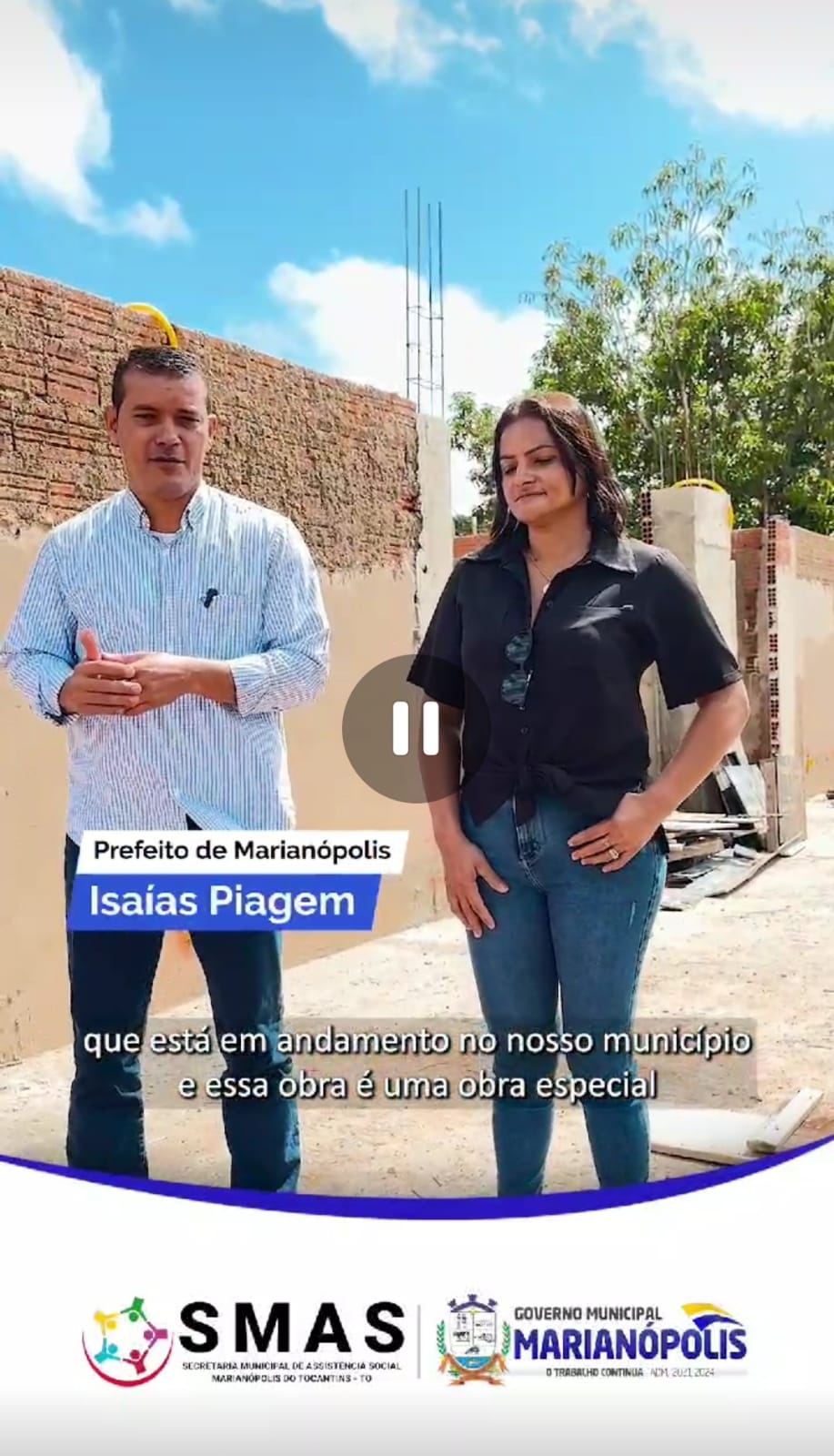 Isaías Piagem e secretária de Assistência Social Maria de Jesus visitam canteiro de obras do Centro de Convivência dos Idosos de Marianópolis