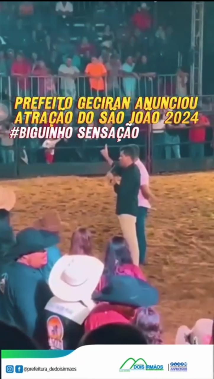 No Rodeio Show Prefeito Irmão Geciran anunciou a apresentação do cantor Biguinho Sensação no Festival de São João 2024