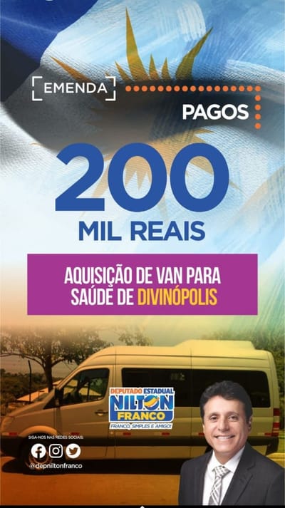 Emenda de Nilton Franco no valor de 200 mil reais contribuiu para aquisição da van da saúde apresentada pelo prefeito de Divinópolis Flávio Rodrigues