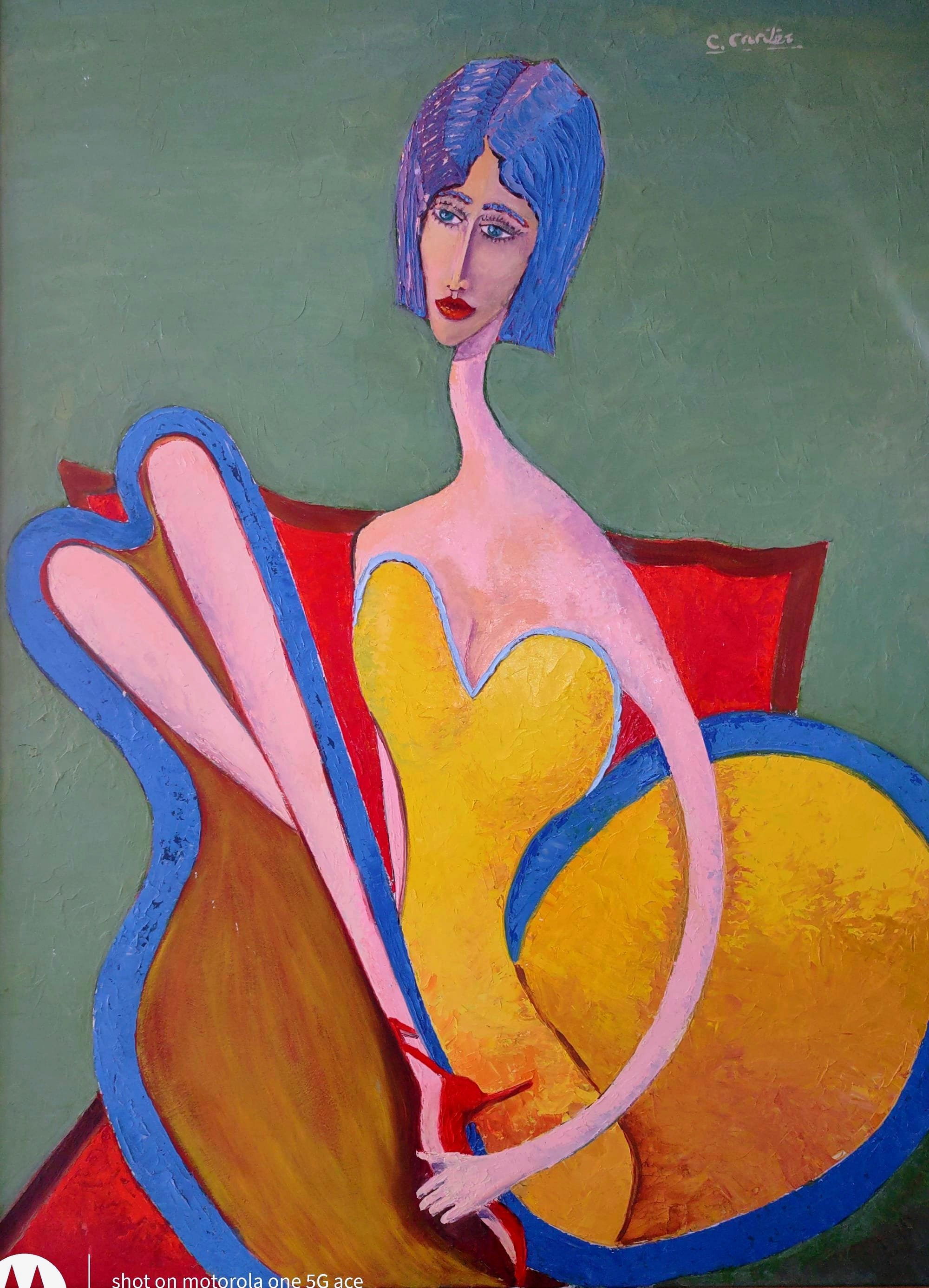 "Seated Lady with Blue Hair"