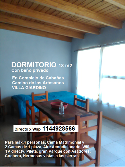 Monoambientes en complejo de cabañas(en Villa Giardino)