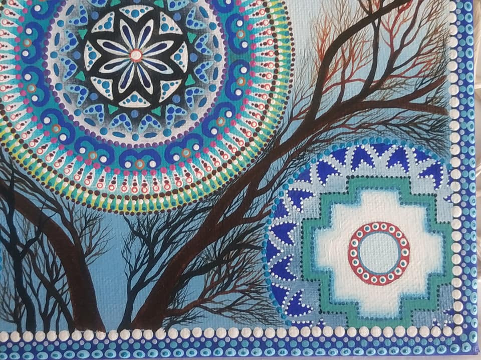 Detail obrazu ,,Mandala s kondorem a andskými kříži''