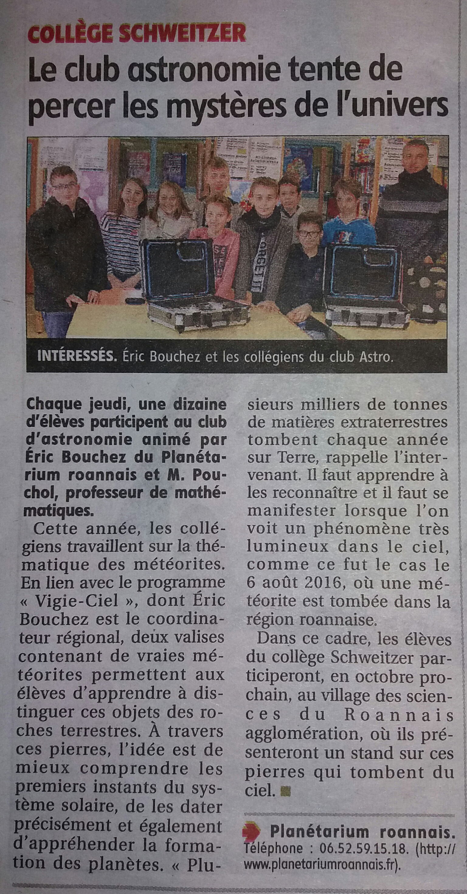 Les météorites au collège