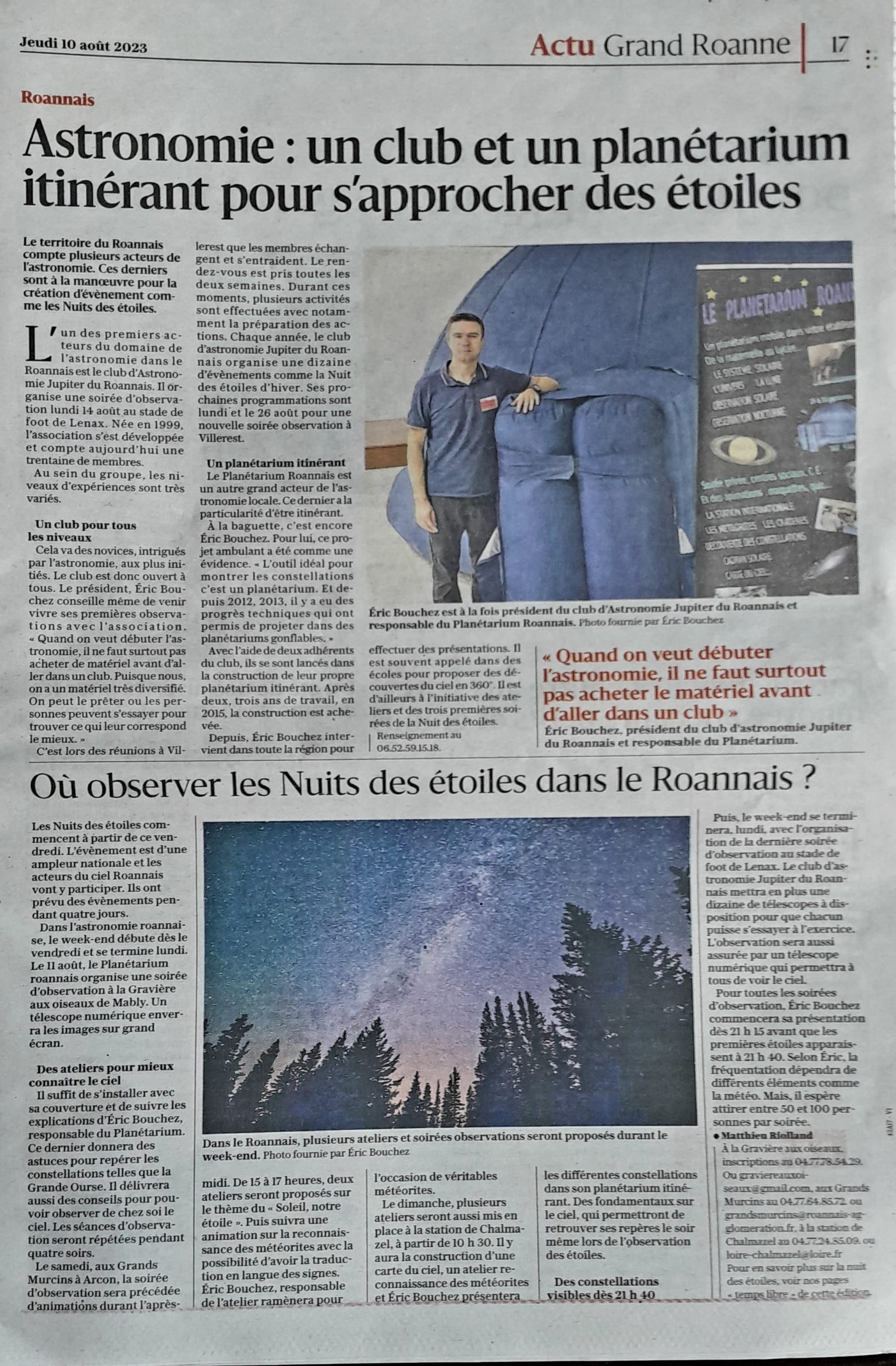 NUIT DES ETOILES Aout 2023 - LE PLANETARIUM ROANNAIS