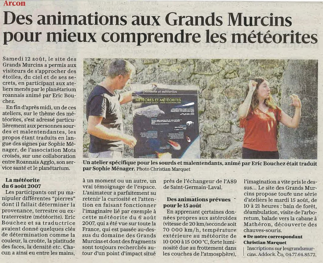 Atelier météorites en Langue des Signes - Les Grands Murçins - Août 2023