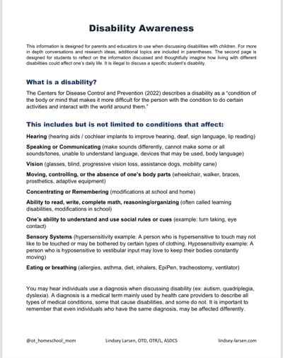 Disability Awareness & Writing Activity