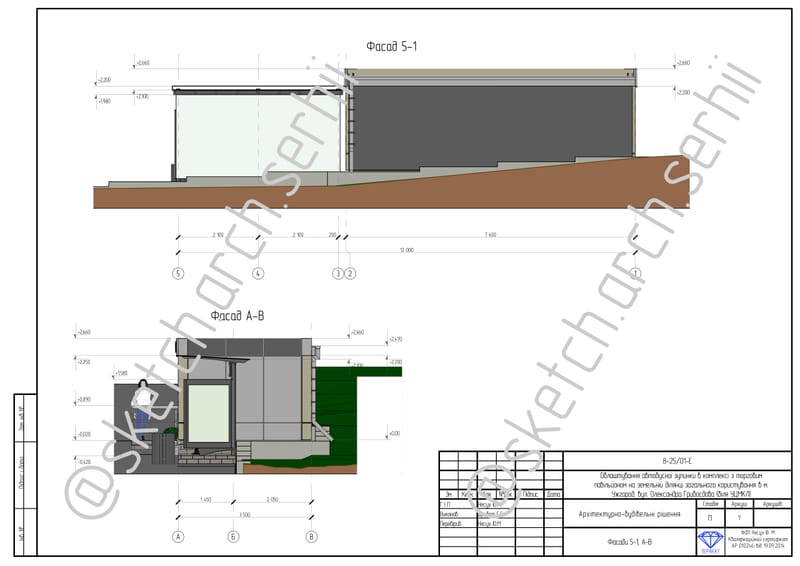 Sketch project (drafts) of a bus stop with a trade pavilion. / Ескізний проєкт автобусної зупинки з торговим павільйоном