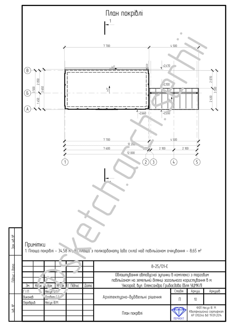 Sketch project (drafts) of a bus stop with a trade pavilion. / Ескізний проєкт автобусної зупинки з торговим павільйоном