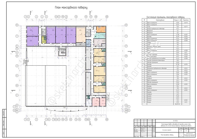 Sketch project (drafts) after the reconstruction of the building of the bread factory for a shopping center with a total area of 5282.92 m² / Ескізний проєкт після реконструкції будівлі хлібозаводу на торговий центр загальною площею 5282,92  m².