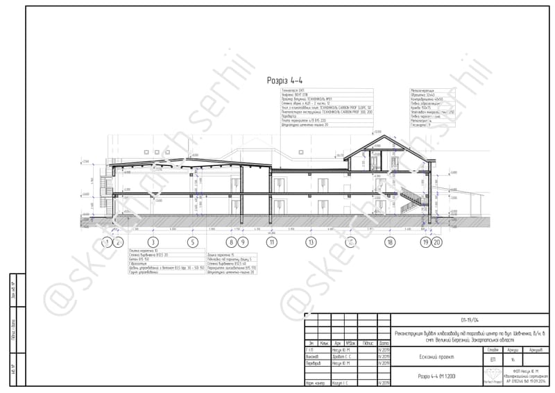 Sketch project (drafts) after the reconstruction of the building of the bread factory for a shopping center with a total area of 5282.92 m² / Ескізний проєкт після реконструкції будівлі хлібозаводу на торговий центр загальною площею 5282,92  m².