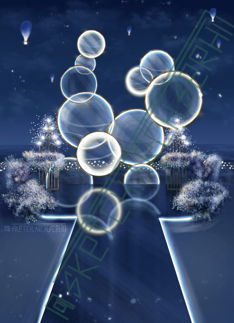 Event sketch by the sea. Night. Wedding. #2