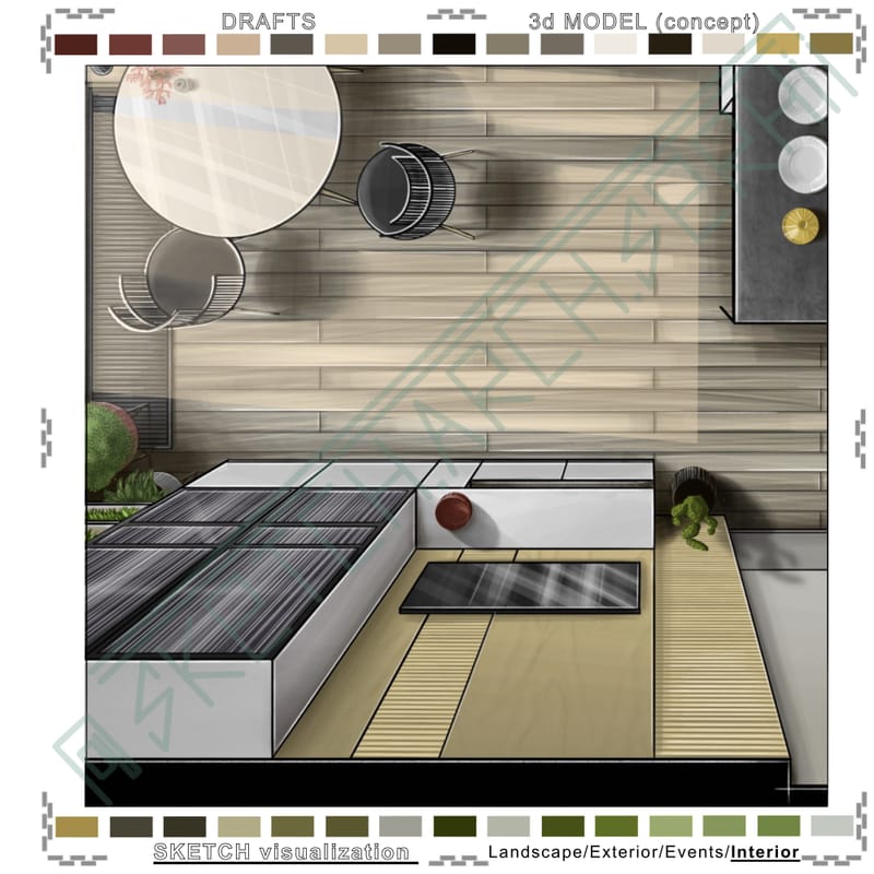 3d floor plan #1. Living room & Kitchen #2 | 3d план #1. Вітальня & кухня #2