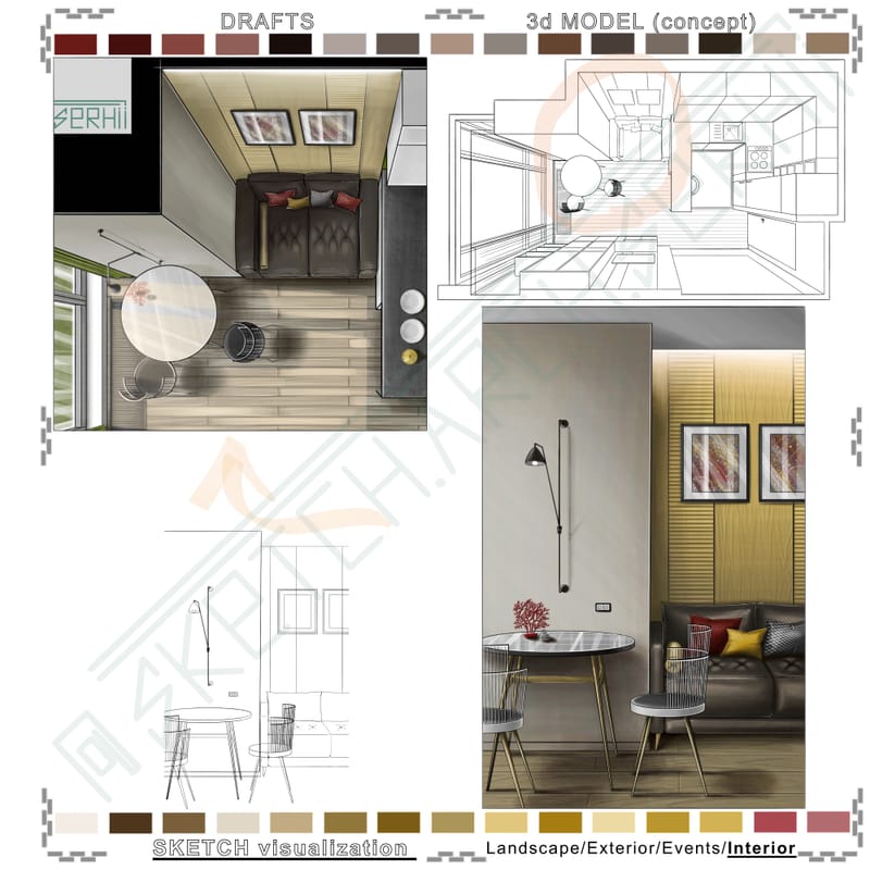 3d floor plan #1. Living room & Kitchen #2 | 3d план #1. Вітальня & кухня #2