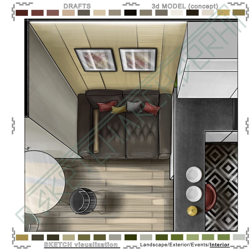 3d floor plan #1. Living room & Kitchen #2 | 3d план #1. Вітальня & кухня #2