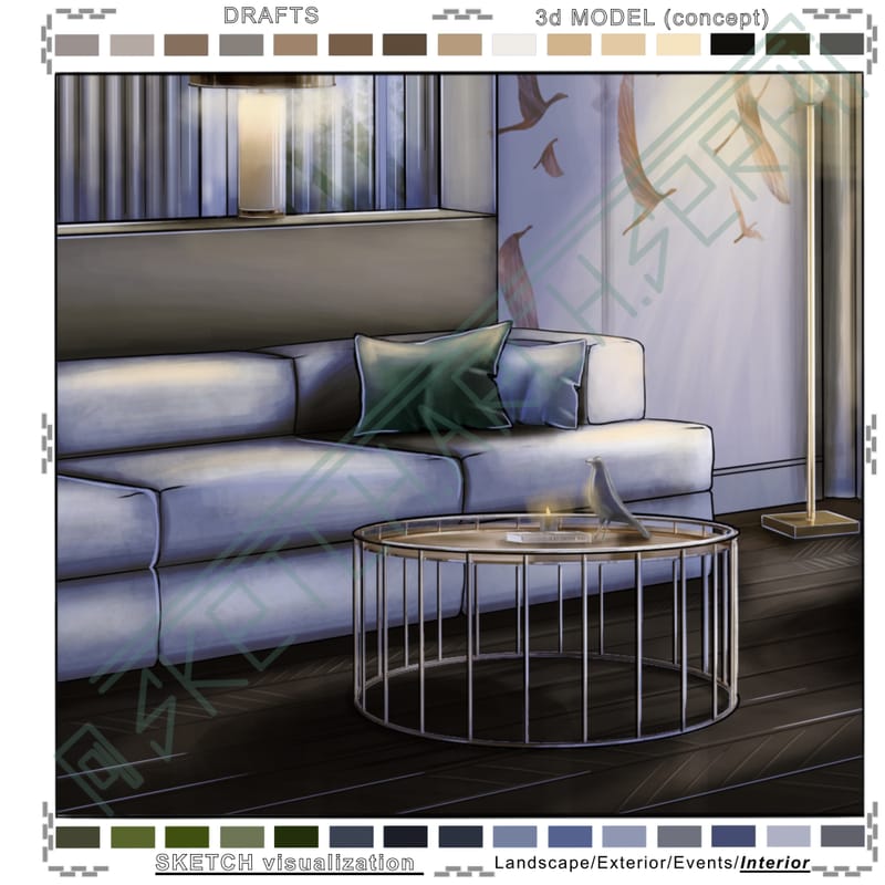 Living room & Kitchen #1. Night. | Вітальня & кухня #1. Нічний ракурс