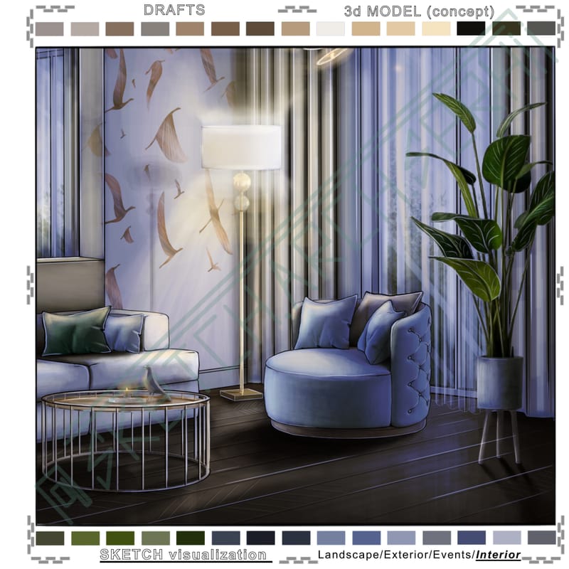 Living room & Kitchen #1. Night. | Вітальня & кухня #1. Нічний ракурс