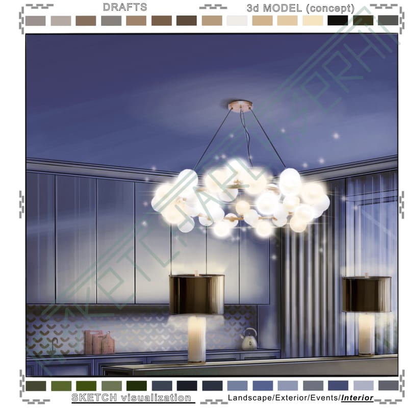 Living room & Kitchen #1. Night. | Вітальня & кухня #1. Нічний ракурс