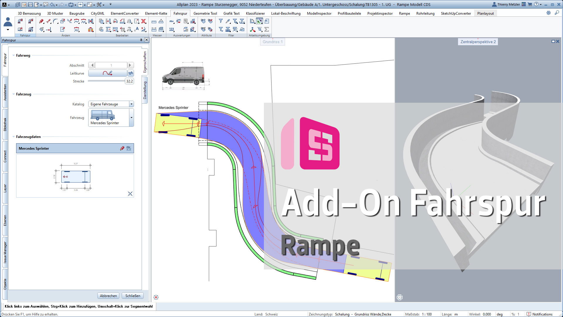Rampe mit Schleppkurve prüfen