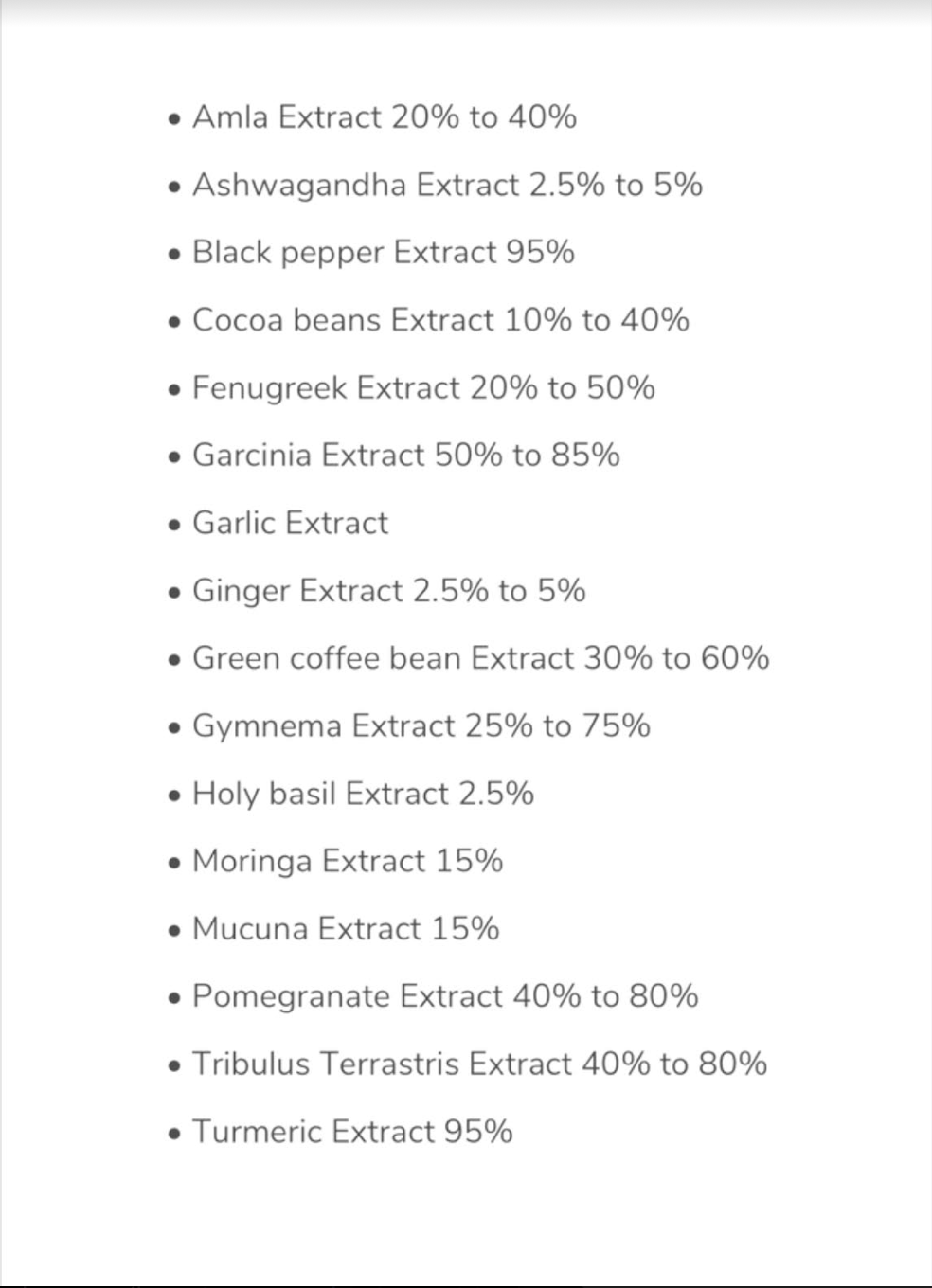 Range of Extracts Listed Below 