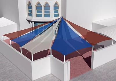 مظلات شد انشائي للتغطية الممرات والمسابح والاحواش في المدينة المنورة