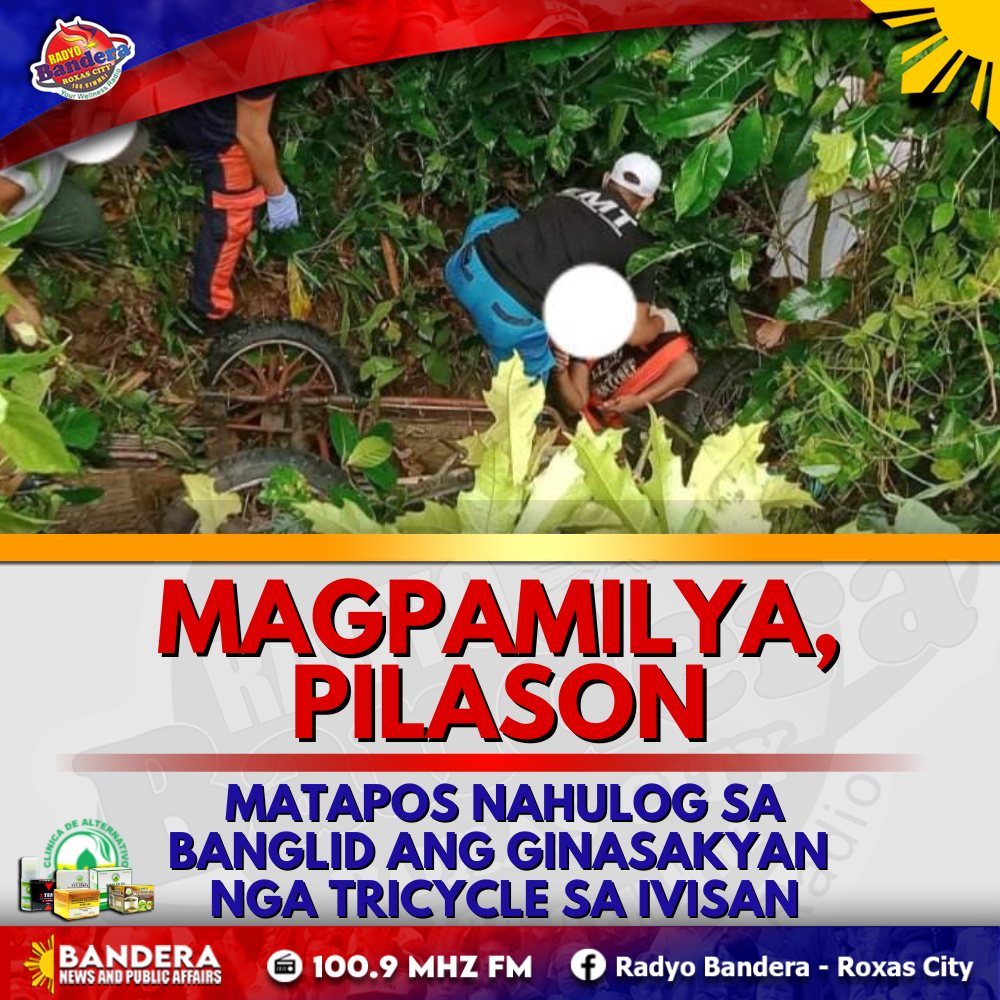 MAGPAMILYA, PILASON MATAPOS NAHULOG SA BANGLID ANG GINASAKYAN NGA TRICYCLE SA IVISAN