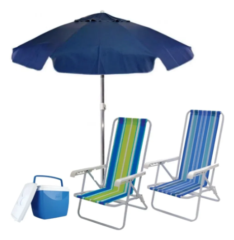 GUARDA SOL + CADEIRAS PRAIA + COOLER