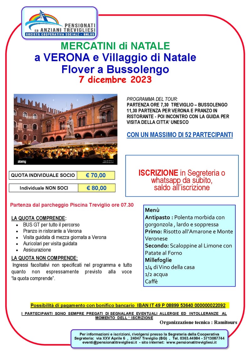 MERCATINI di NATALE  a VERONA e Villaggio di Natale  Flover a Bussolengo  7 dicembre 2023