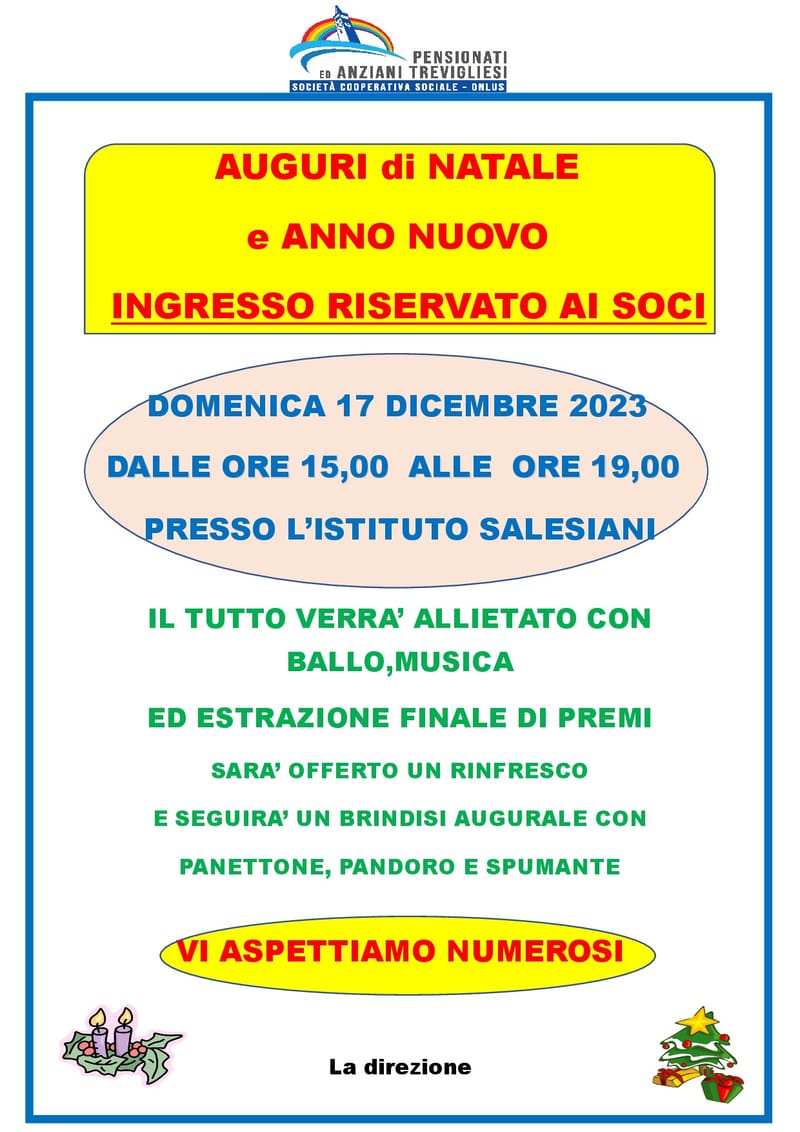 AUGURI di NATALE  e ANNO NUOVO - RISERVATO AI SOCI -