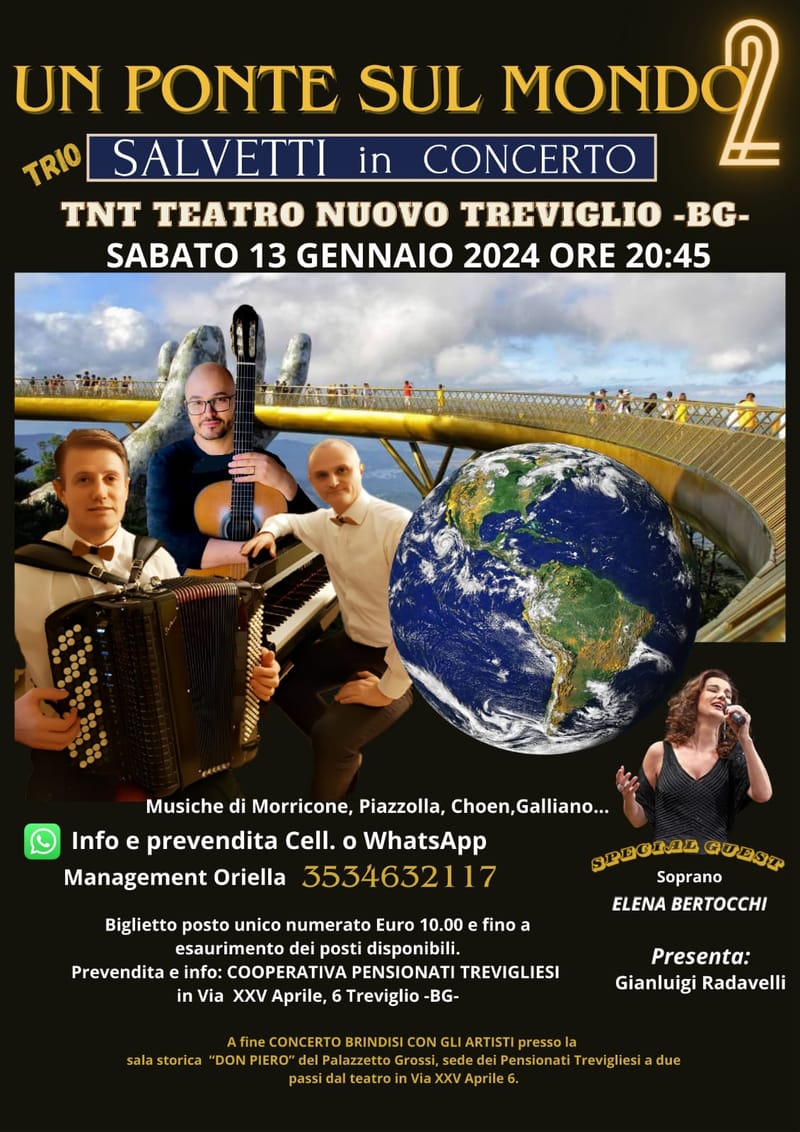 TRIO SALVETTI IN CONCERTO - presso il  T.N.T.  Treviglio  - Sabato 13 gennaio 2024